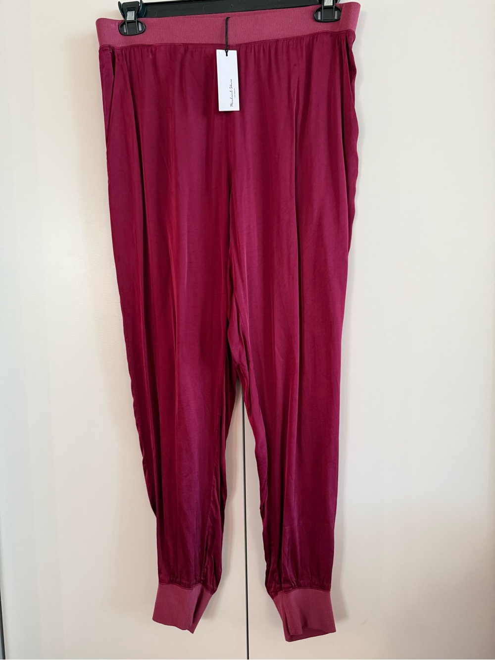 Michael Stars Satin Evening Jogger Pants Burgundy  _ NWT